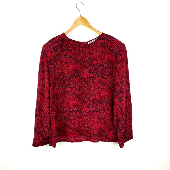Carlisle Tops - Carlisle 100% SILK Blouse Top Size 14 Red Black